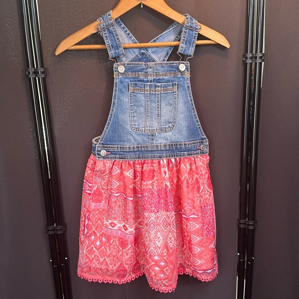 Jordache Denim and Pink Patterned Kids Dress Girls Medium (7-9) geometric floral